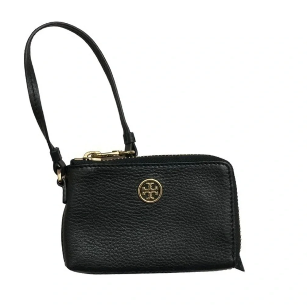 Tory Burch black leather wristlet clutch bag